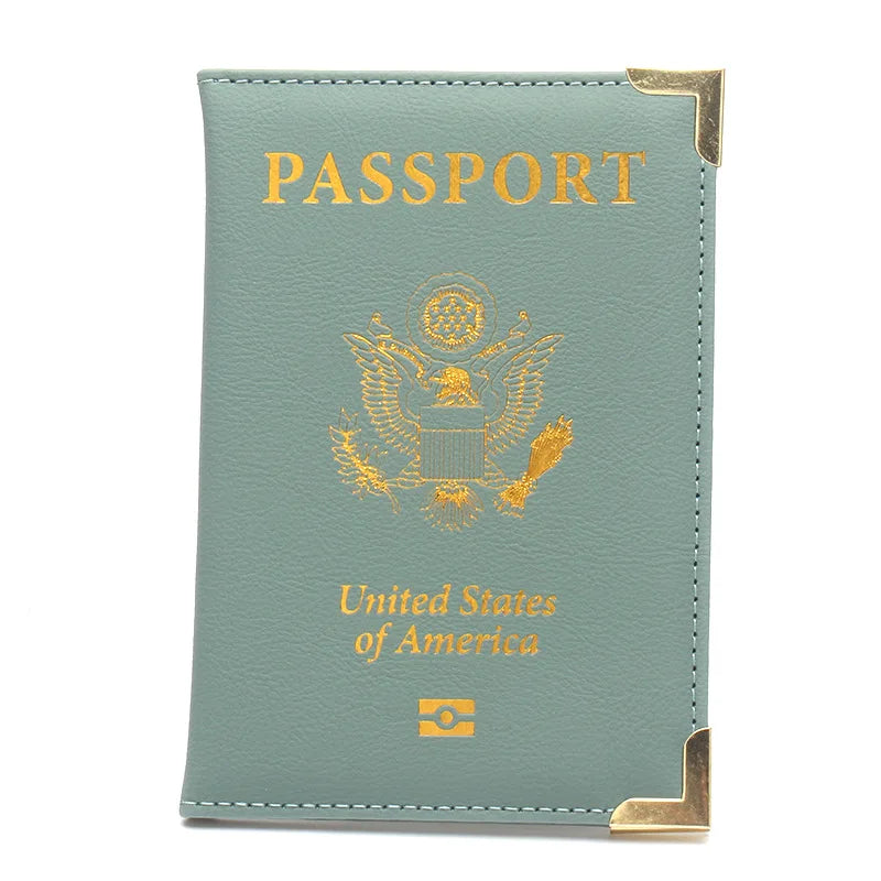 USA Passport Cover Travel Wallet Metal Corners Pu Case for Passports Cards Holder Passport Wallets for Women