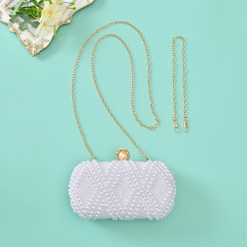 New high-end pearl evening bag with handcrafted beading, versatile for wedding banquet and party dresses, handbag