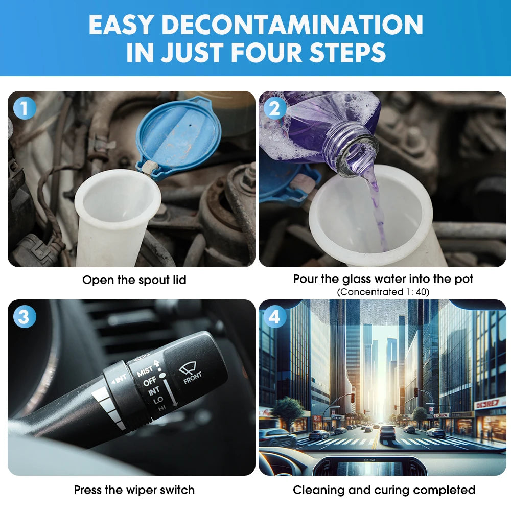 Carsun Highly Concentrated Car Glass Water 1:40 Times Dilution Formula, Strong Degreasing Film, Anti-Glare, Wiper, Traceless Cleaning, Universal Anti-Freeze Type for All Seasons