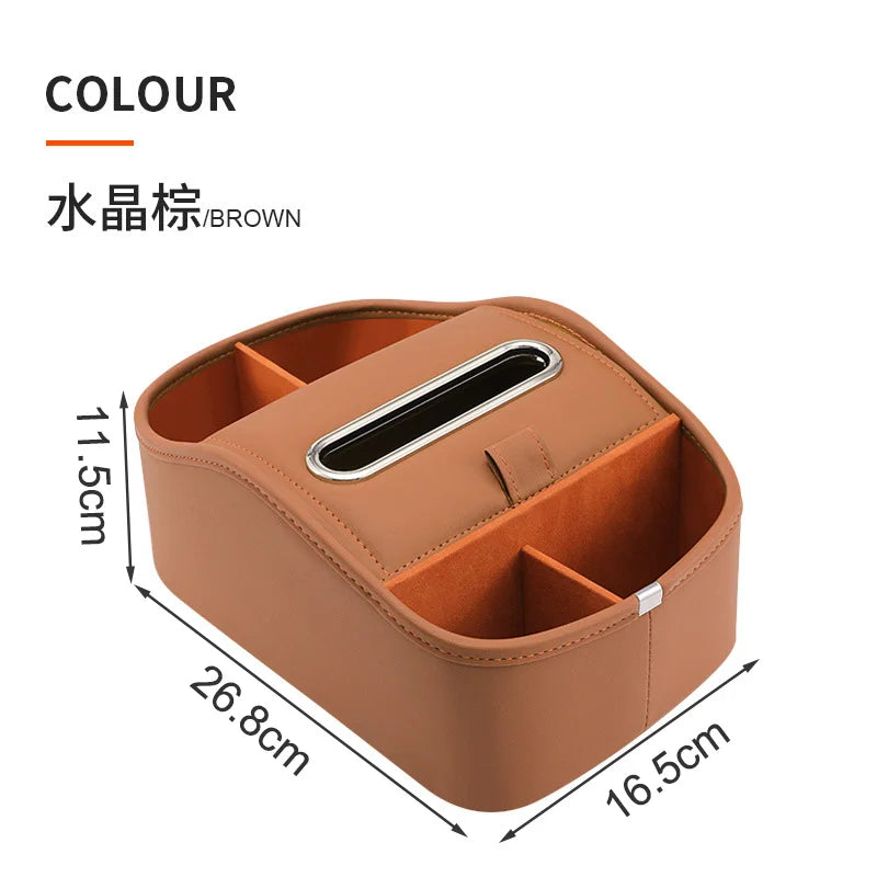 Center Console PU LeatherCup Holder,Car Front Seat Organizer with Compartment Universal Car Armrest Storage Box with Tissue Slot