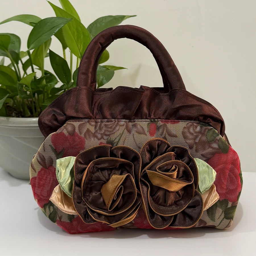 Women's evening party multi-functional elegant handbag with flowers small bag