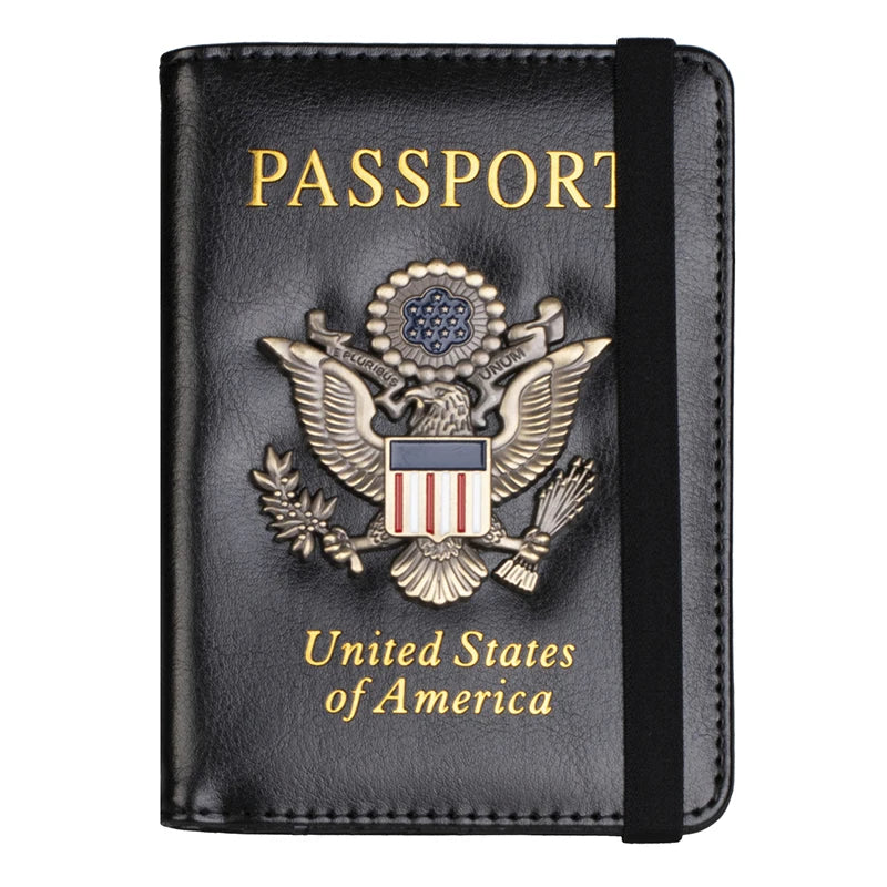 USA Passport Cover PU Leather, Personalized American Passport Holder for Men & Women, US Travel Document Case