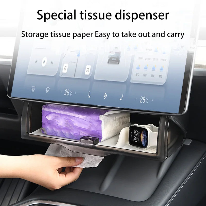 For Tesla Model 3 Y Highland Juniper 2021-2025 Hidden Screen Storage Magnetic Opening And Closing Hidden Large Space Storage Box