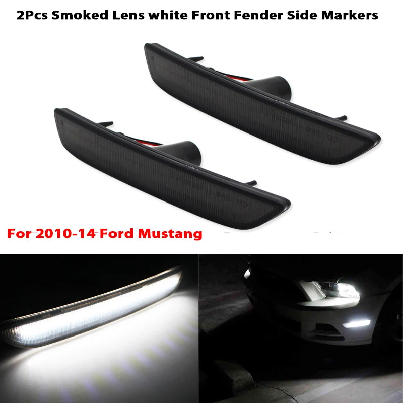 For Ford Mustang 2010-2014 Clear & Smoked Lens LED Side Marker Lamp Amber Front Red Rear Side Fender Lights