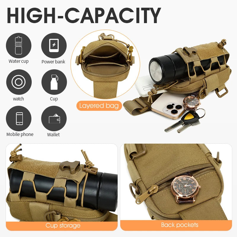 Tactical Sling Front Chest Bag Outdoor Water Bottle Pouch Hiking Trekking Phone Crossbody Climbing Shoulder Backpack Fanny Pack