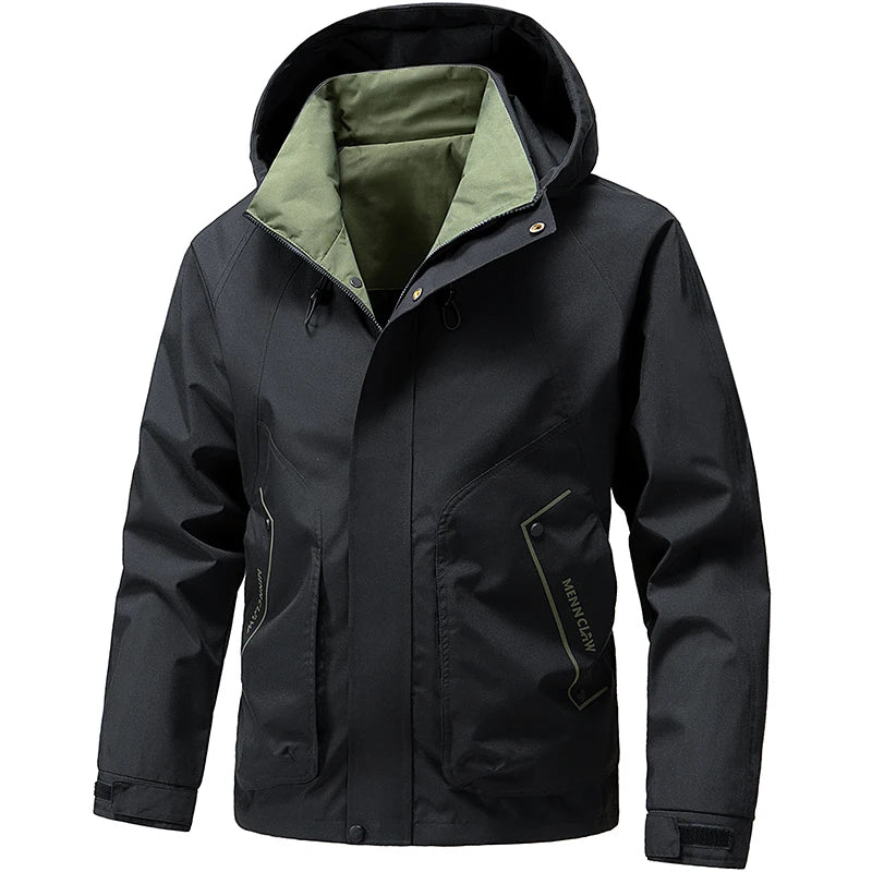 2026 Spring Waterproof Hooded Jacket Men Outdoor Softshell Zip Up Windbreaker Jackets Hiking Camping Coat Autumn Thin Overcoat