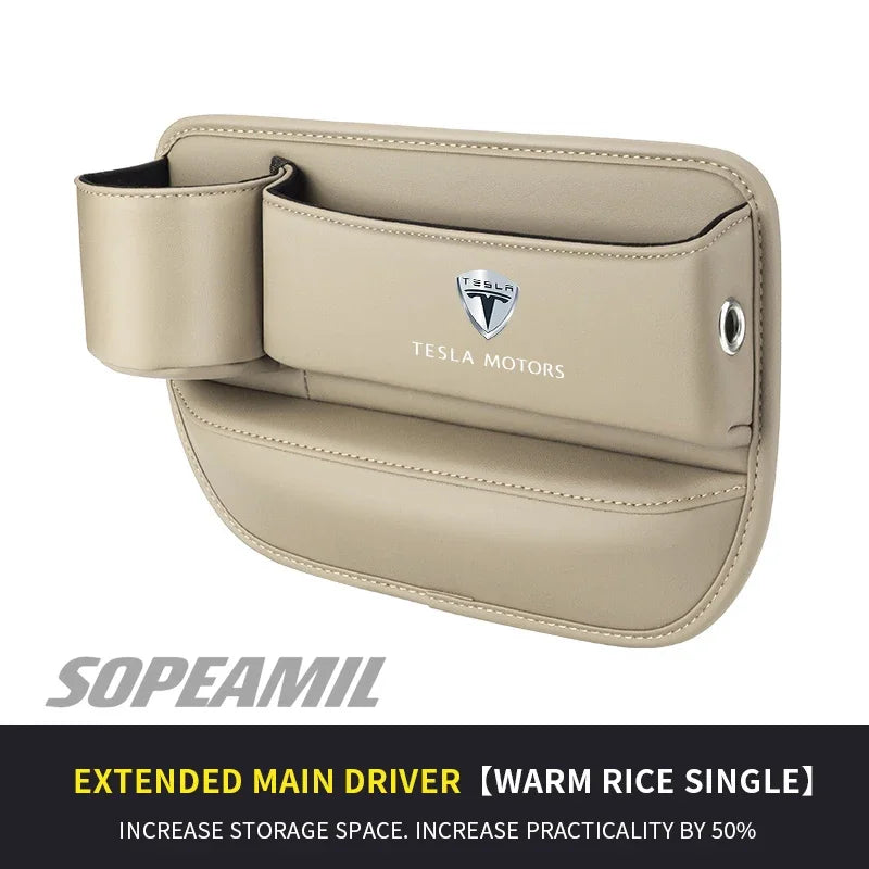 Tesla Cybertruck Beast Model 3 Model Y Model S Model X Car Leather Seat Multifunction Crevice Case Water Cup Holder Storage Box