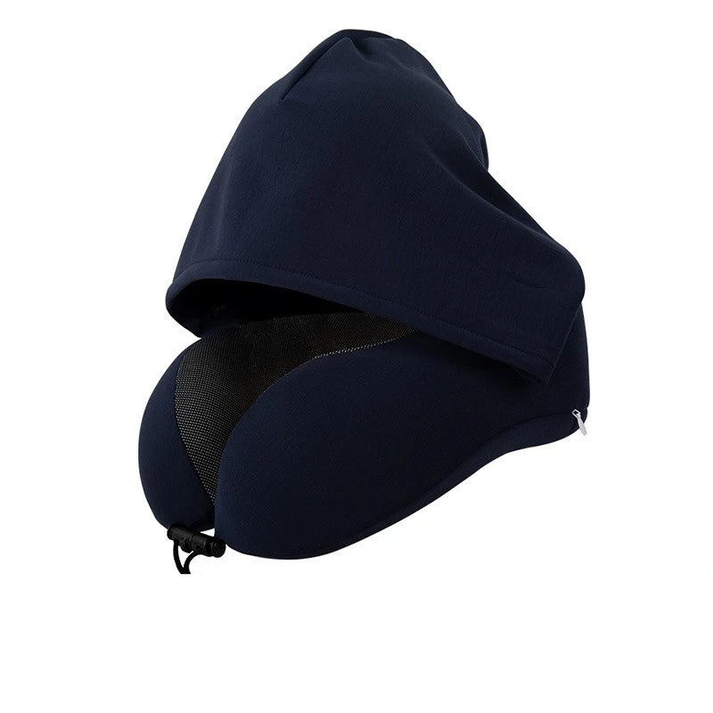 1pcs Outdoor Travel Car Pillow Memory Cotton Hooded U-shaped Pillow Removable Washable Neck Pillow