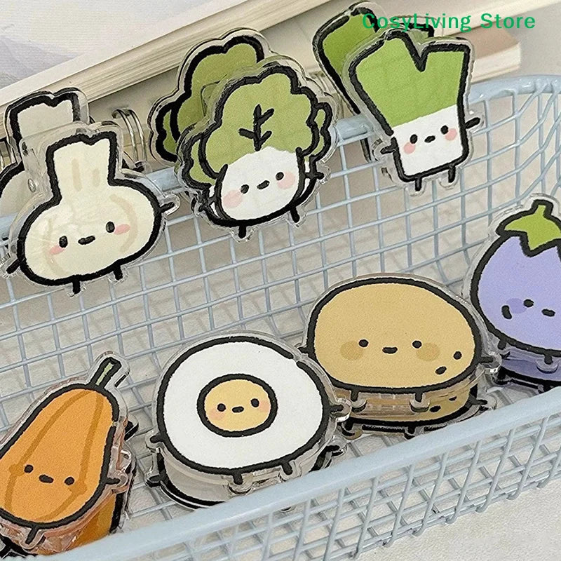 1Pair Cute INS Animated Fruit Sealing Clip Note Clip Cartoon Decoration Gift Acrylic Clip Office Accessories