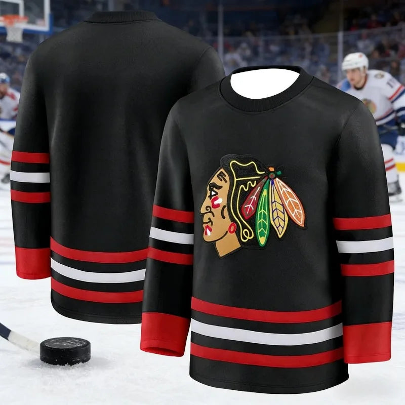 Chicago Ice Hockey Jersey Men's Blackhawks Black Long Sleeve Sports Sportswear Breathable Team Uniform for Hockey Fans Day &Gift