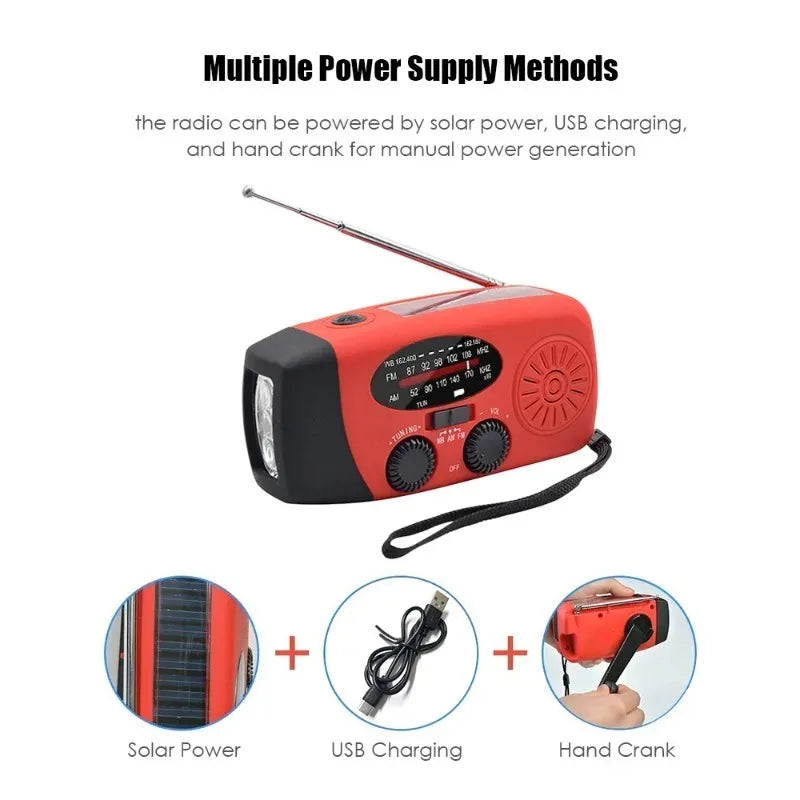 Hand Cranked Generator Power Bank Solar Weather Radio Outdoor Emergency Portable USB Interface Charging Suitable Outdoor Use
