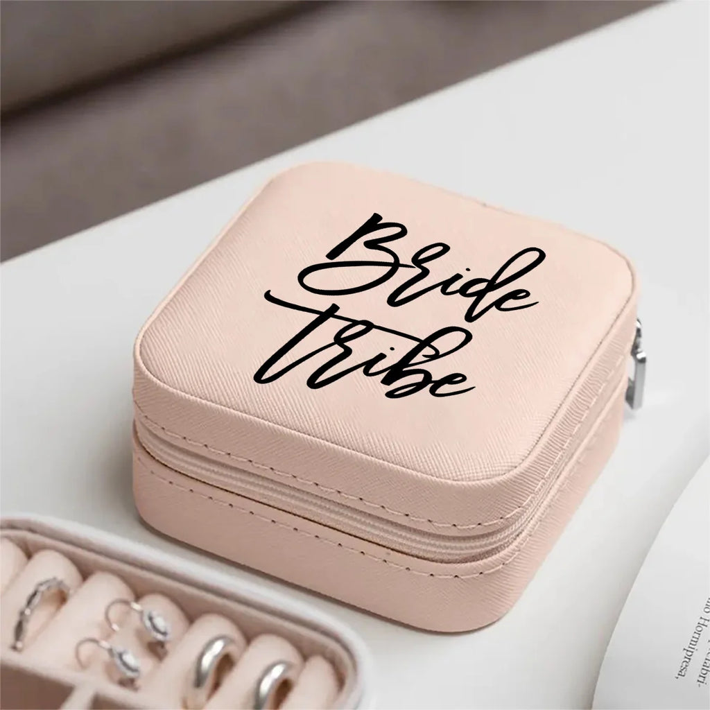 Personalized pink PU leather jewelry box, pearl box, portable women's travel earrings, necklace storage, wedding gift