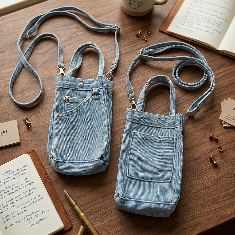 Stylish denim women’s bag: an elegant crossbody clutch, a minimalist phone and key pouch, a trendy denim purse, perfect for youn