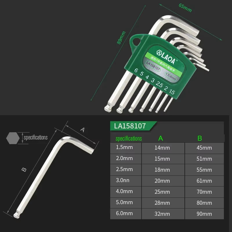 LAOA S2 Alloy Steel Mini Hex Wrench Set Small Miniature Allen Key Spanner 0.7/0.9/1.3/1.5/2/2.5/3mm for Precision Work