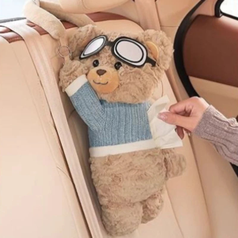1pcs Car Tissue Box Bear Cartoon Hanging Tissue Box Hanging Armrest Box Paper Case Car Inner Decor