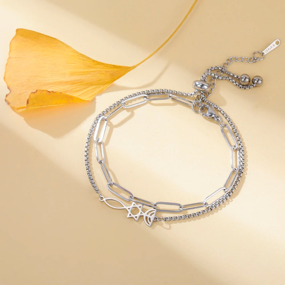 Dawapara Messianic Seal of Jerusalem Bracelet Jewish Star of David Menorah Religious Judaism Hanukkah Gifts Stainless Steel
