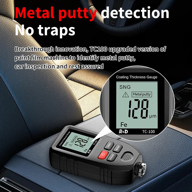R&D TC100 Metal Putty Coating Thickness Gauge for Car Digital 0-1300um Fe NFe Zn Probe Car Paint High Speed Paint Film Meter