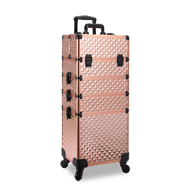 Professional Manicure Suitcases Travel Multilayer Large Capacity Makeup Valises Aluminium Luggage Trolley Tool Box Customized