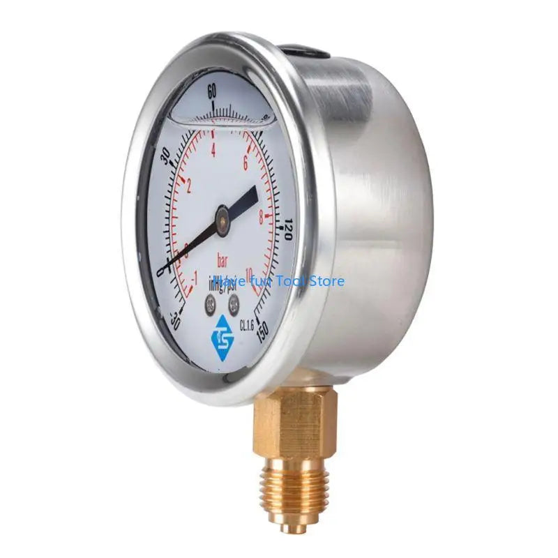 193B 1/4 BSP Bottom Mount Pressure Vacuum Gauge Glycerine Filled 68mm -1/+10 Bar