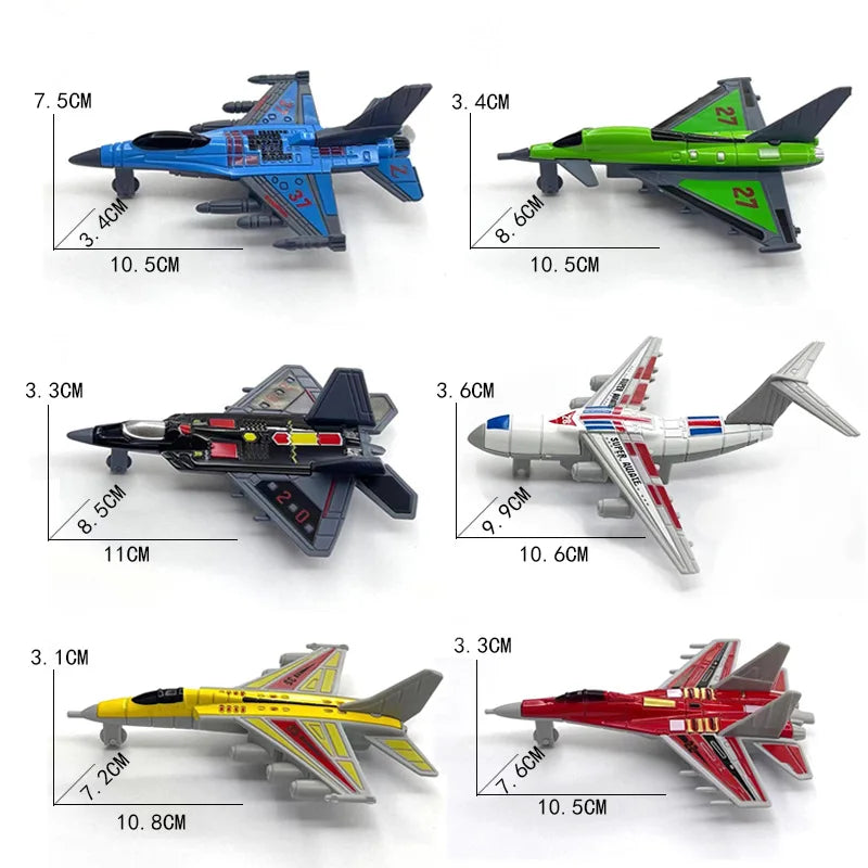 10CM Fighter Model 6Pcs Aircrafts Set MINI Alloy+PVC Military Airplane Toys Collection Warplane Decorations For Kids Boys Gift