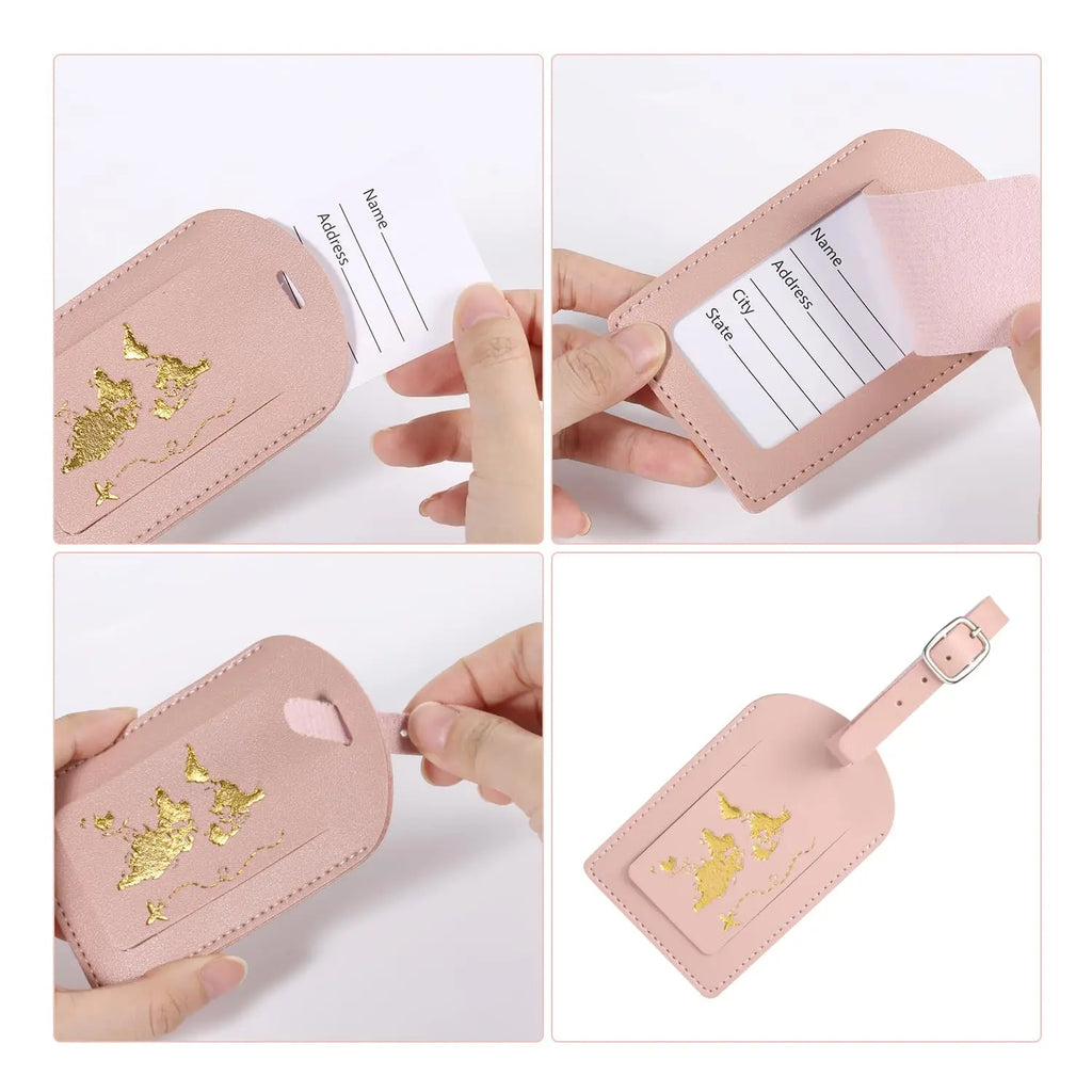 2pcs Leather Luggage Tag, Baggage Address Tags with Adjustable Strap Luggage Labels Privacy Protection Suitcase Tags