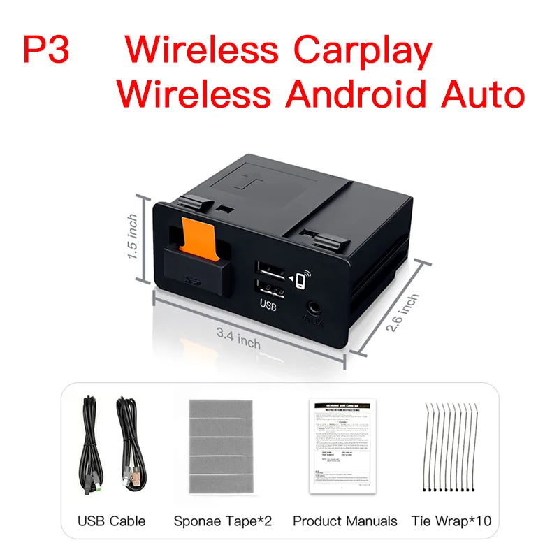 2025 New P3 Bluetooth Wireless CarPlay Android Auto USB Adapter Hub OEM for Retrofit Mazda 2 3 6 CX3 CX5 CX8 CX9 MX5 TK78669U0C