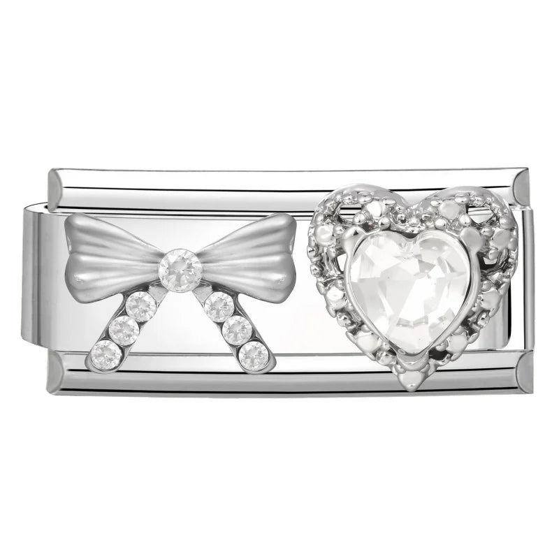 Y2K Zircon Pink Heart Star Butterfly Bow Long Italian Charm Link Fit 9mm Bracelet Stainless Steel Women DIY Making Jewelry Gifts