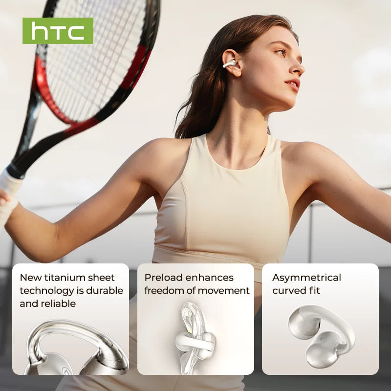 Wireless Earbud HTC NE56 Ear Clip Sport Earphone Bluetooth 360°Spatial Sound IPX5 Waterproof With HD Call 3D Audio Low Latency