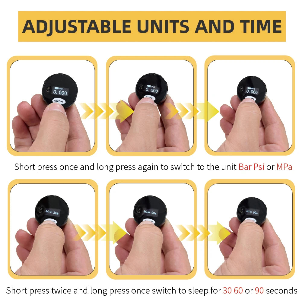 28mm Rechargeable High-Pressure Gauge, 1/8BSP Digital Pressure Gauge, High-Precision HPA Gauge, Three Units Can Be Adjusted