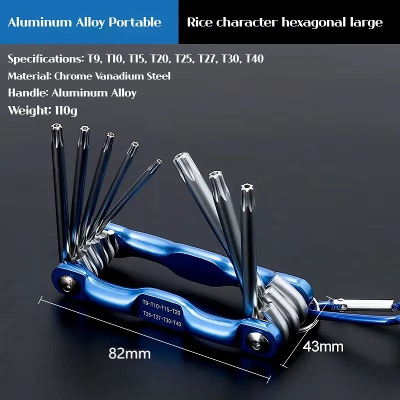 8-in-1 folding hexagonal wrench CR-V material multi-functional folding wrench for cycling/work Portable hand tool set