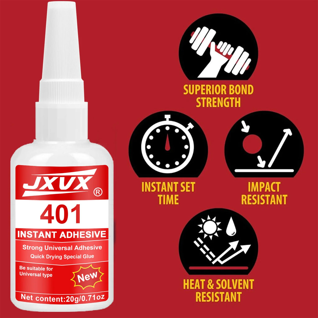 JXVX Instant Bond High CA Super Glue – clear, Ethyl Cyanoacrylate Adhesive for Woodworking, Gap-Filling, 15-45 Second Set – 20ml