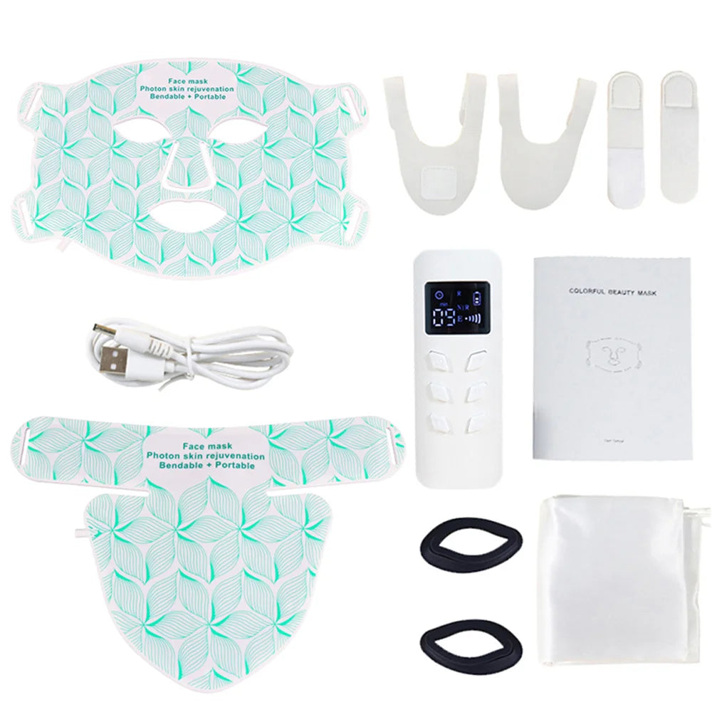 LED 8 Colors Face Mask and Neck Red Light  Near Infrared Therapy Anti Aging Wrinkle Acne Pore Oil Control Skin Tighten Whiten