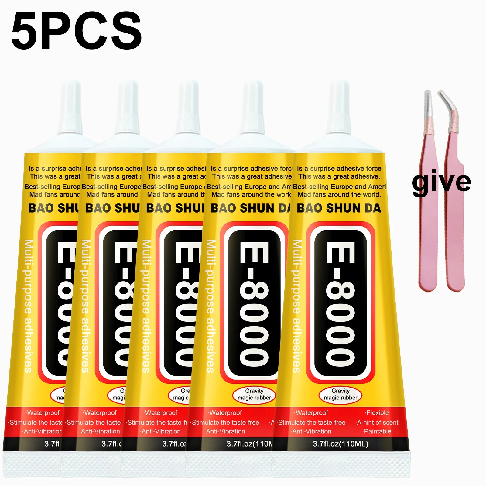 E8000 Multi-Purpose Glue 5 Bottles Set Strong Adhesive for Rhinestone Leather Phone Repair 15ml/25ml/50ml/110ml Transparent Quic