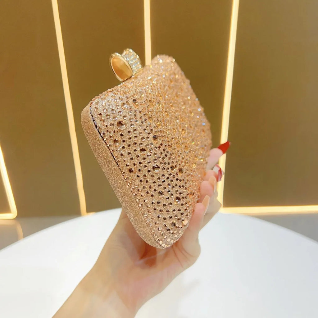New Luxury Diamond Clutch Bag Women’s Elegant Chain Handle Evening Purse Lightweight High-End Handheld Party Wedding Handbag