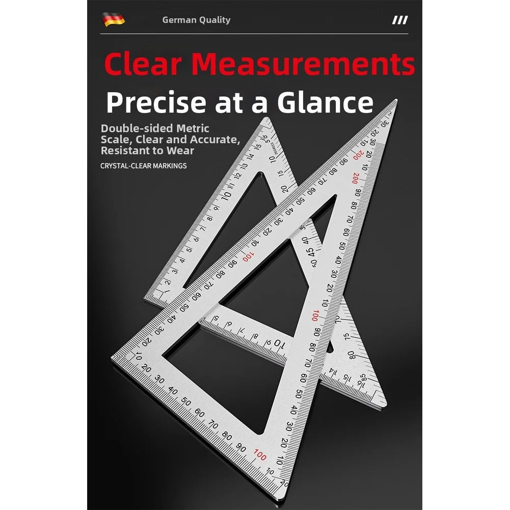 Stainless Steel Triangle Ruler With Dual Measurement System 90 Degree Angle Ruler Square Woodworking Tools