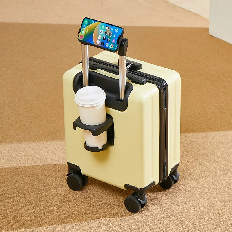 Air Travel Suitcases on Wheels With Cup Holder Carry-on Suitcase for Flight Traveling Box Luggage Trolley Small Valise De Voyage