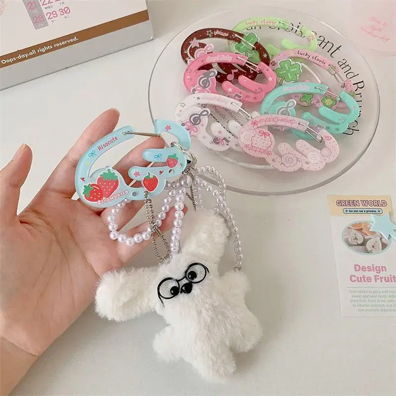 INS Candy Color Wings Shape Acrylic Carabiner Cute Strawberry Clover Mountaineering Buckle Keychain Multipurpose Keyring Hook