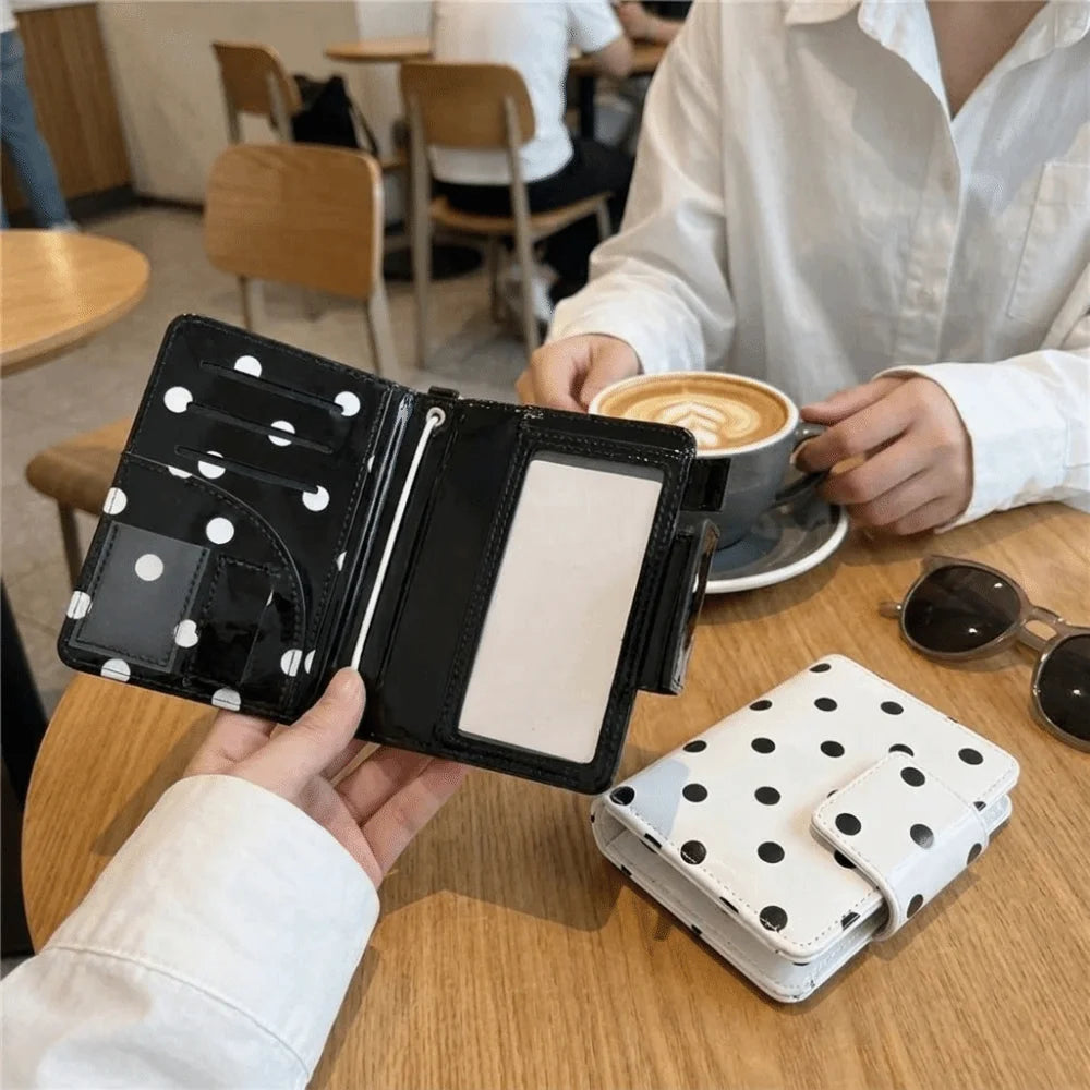 Multifunctional Polka Dot Passport Holder Multi-Card Slot Slim Design Card Storage Bag Lightweight Black White