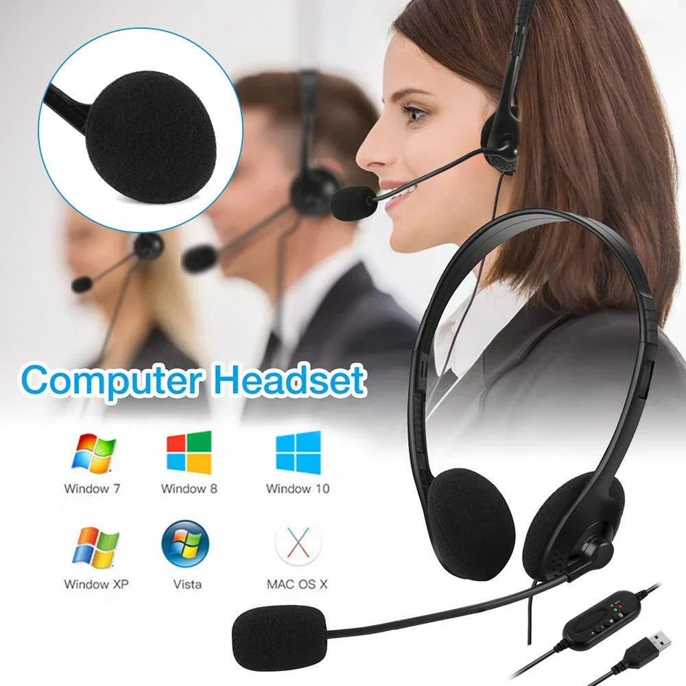USB noise cancelling headset with microphone for computer calls Chat call centre headset Service headset