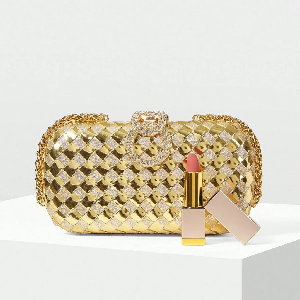 clutch  lid, rhinestone  full diamond , pu braided diamond-encrusted banquet party bag