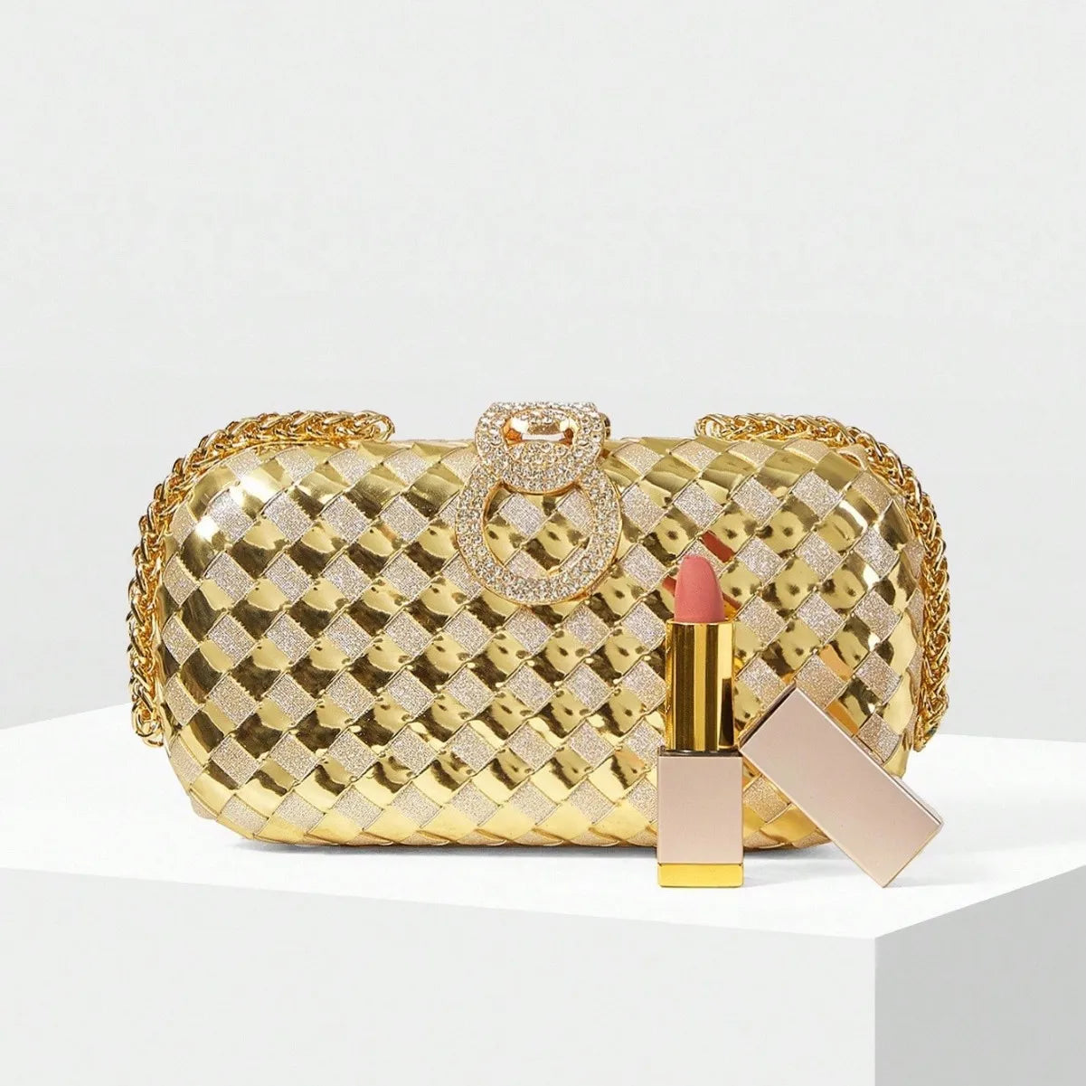 clutch  lid, rhinestone  full diamond , pu braided diamond-encrusted banquet party bag