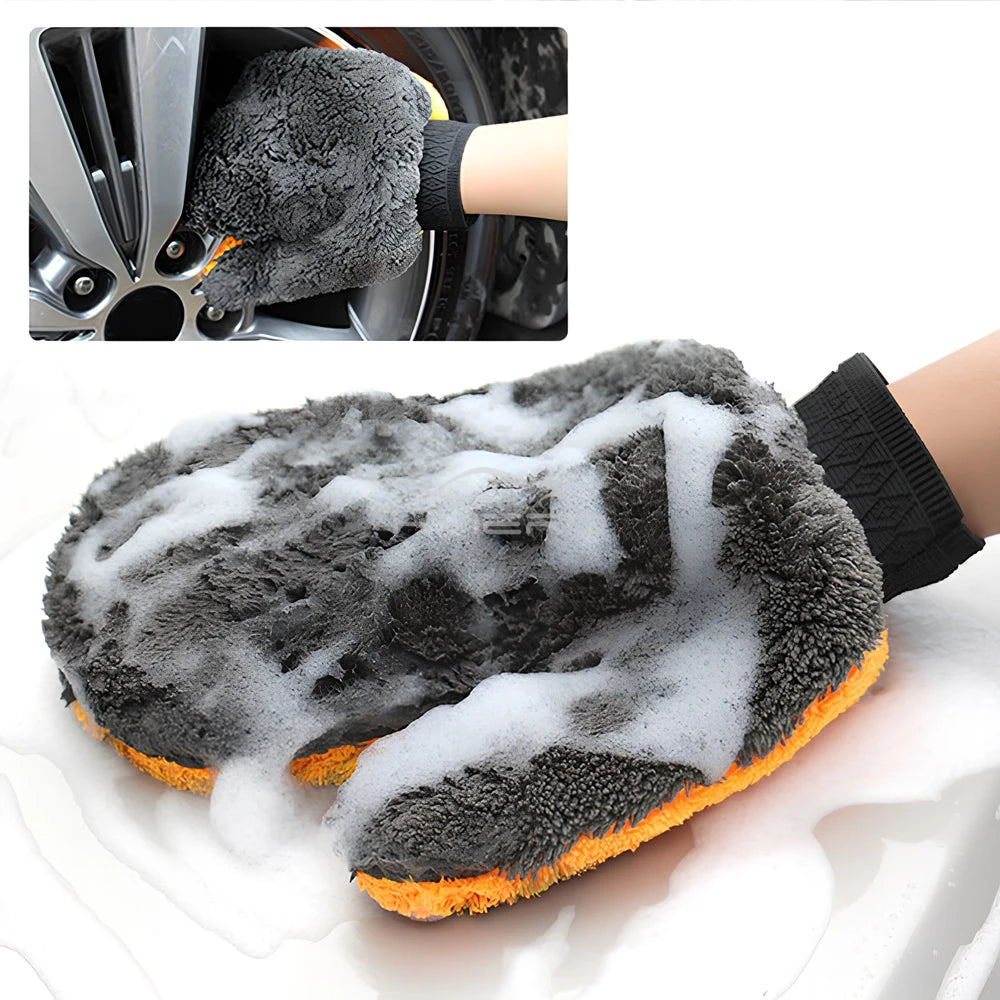 Auto Paint Care Wash Gloves Double Face Coral Velvet Bear Paw Beauty Cleaning Thumb Bicycle Tire Sponge Brush Tools Orange Gray