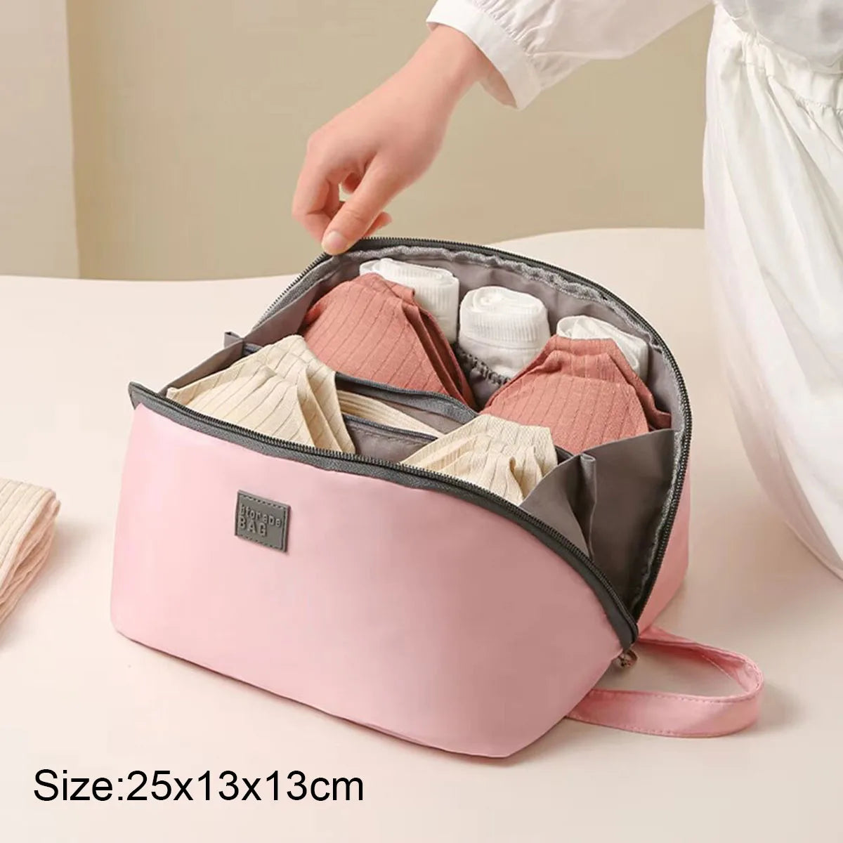 1pc Pink/Grey Underwear Socks Storage Bag Portable Zipper Bras Organizer For Traveling Women's Lingerie Underwear Accessories