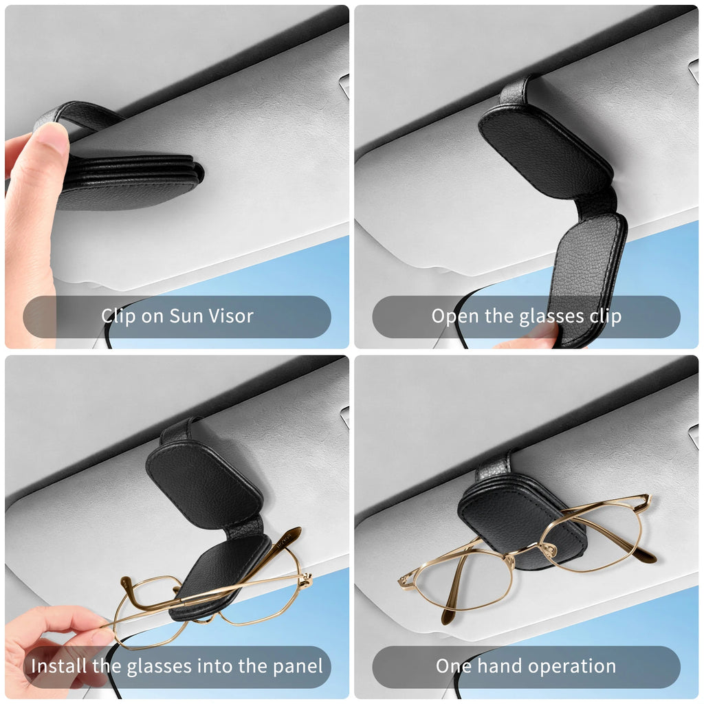 Magnetic Car Sunglasses Holder Clip Sun Visor Glasses Clips PU Leather Magnetic Suction Ticket Card Clip Auto Accessories