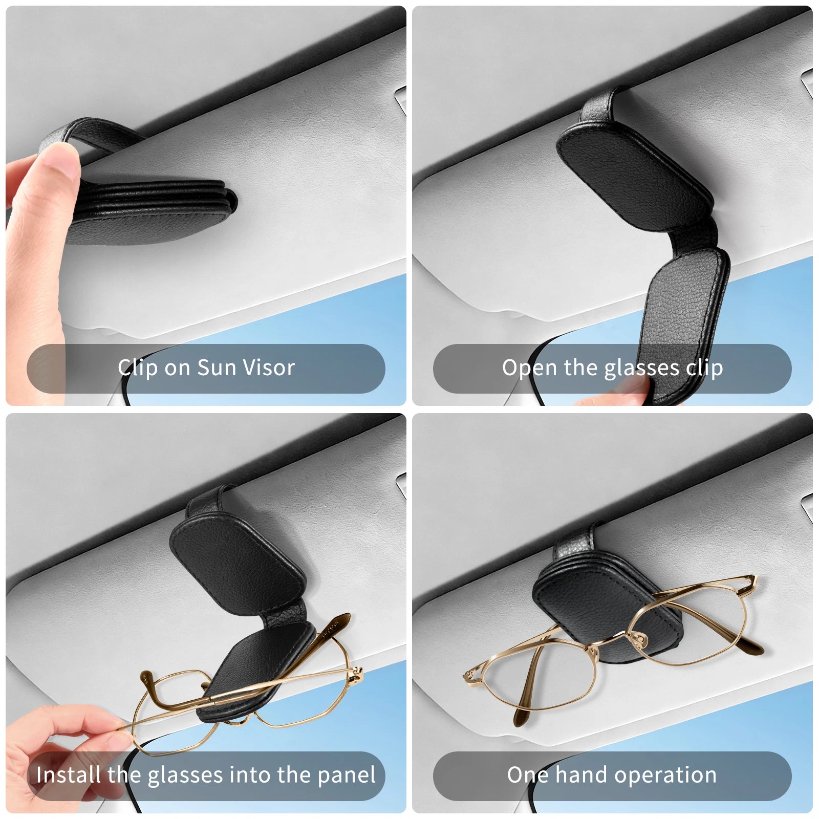 Magnetic Car Sunglasses Holder Clip Sun Visor Glasses Clips PU Leather Magnetic Suction Ticket Card Clip Auto Accessories