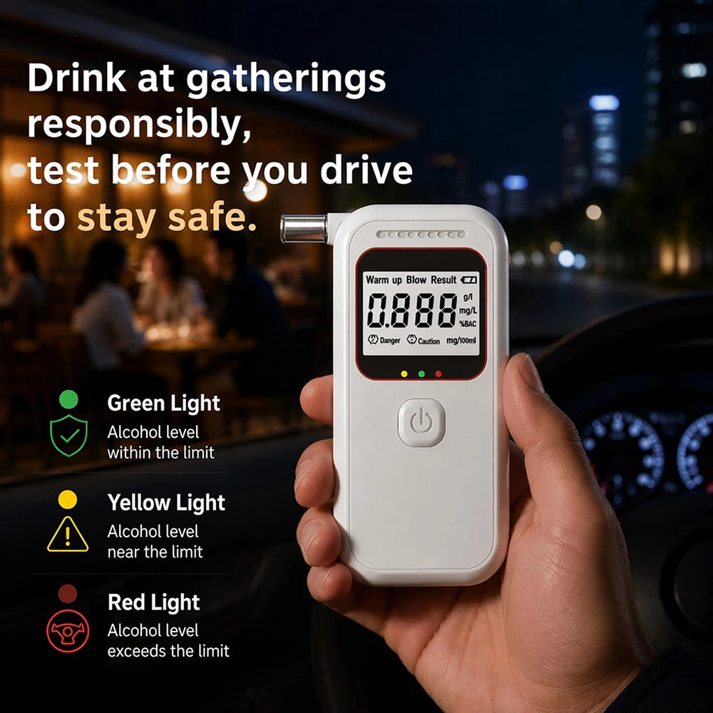 Alcohol Breathalyzer Tester LCD Display Voice Announcements Digital Alcohol Concentration Tester Home Drunk Driving Analyzer