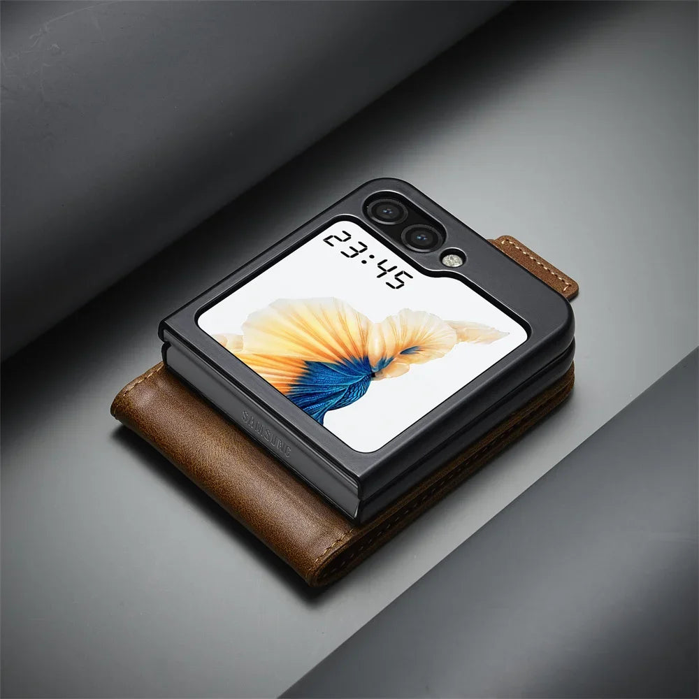 Luxury Leather Wallet Cover For Samsung Galaxy Z Flip 7 fe 6 5 4 3 Flip7 Flip6 5G Phone Case with Card Holder RFID Blocking