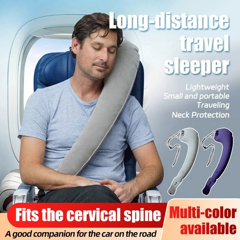 Inflatable Travel Pillow Sleeping Companion Perfect for Cars Planes and Trains Side-Sleeping Neck Support Pillow Portable Neck