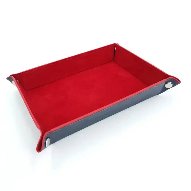 Foldable Dice Tray PU Leather Flannel Game Dice Plate Four Corners Folded Tray Home Desktop Decoration Box Coin Key Storage Tray