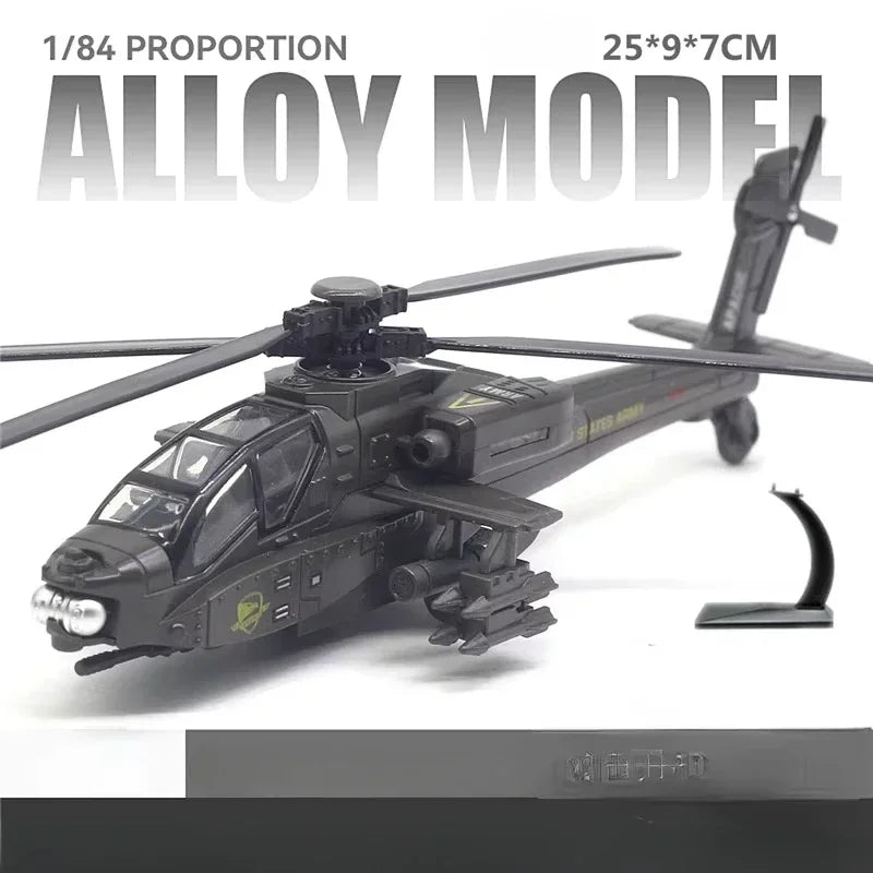 AH-64D Apache Armed Helicopter Alloy Diecast Airplane Model Toy Simulation Sound Light Airplane Advanced Model Collectibles